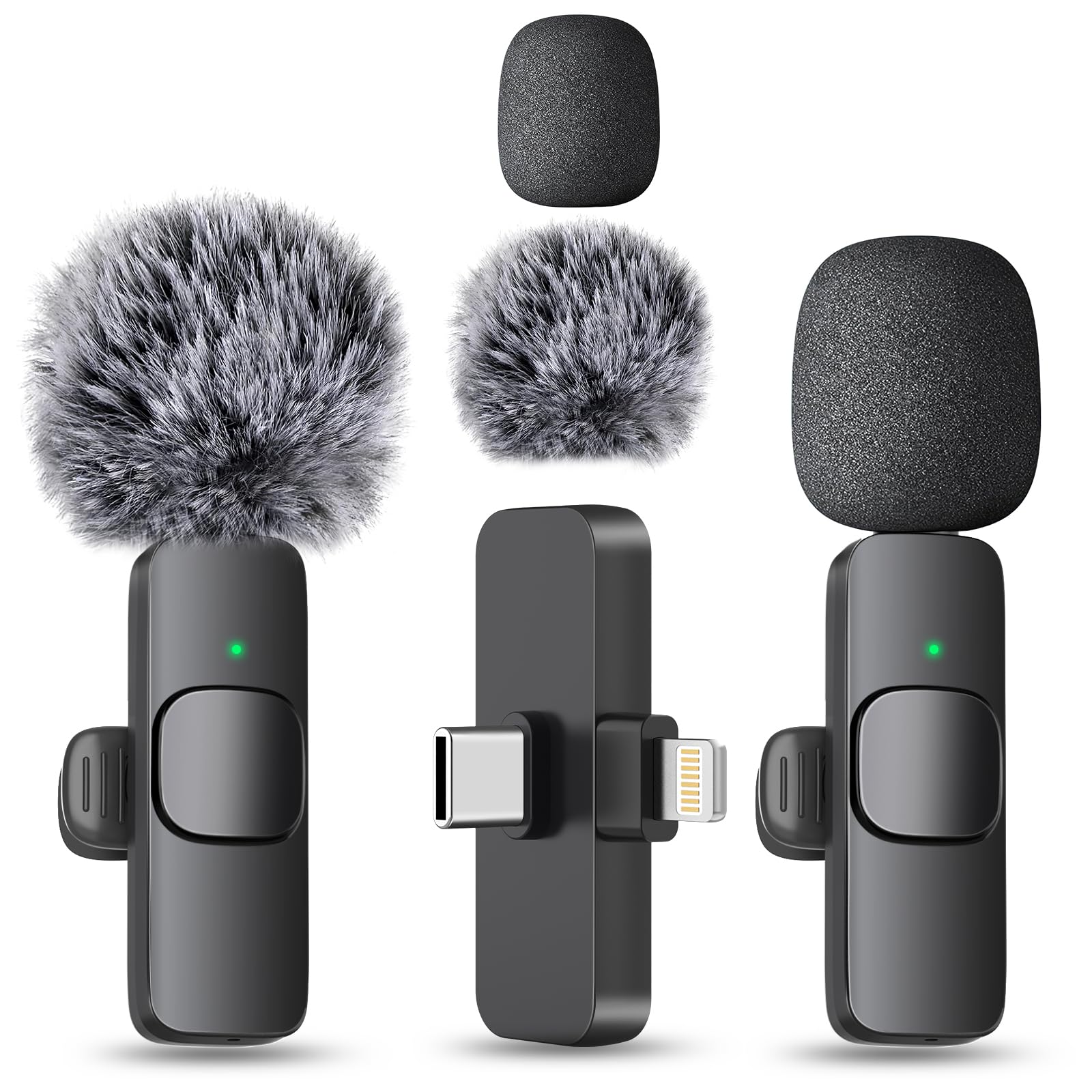 MAYBESTA 2 in 1 Wireless Mini Microphone for iPhone, iPad, Android Phone - Bluetooth Lavalier Lapel Mic for Video Recording - Clip on USB C Microphones for YouTube Tiktok Podcast Vlogging