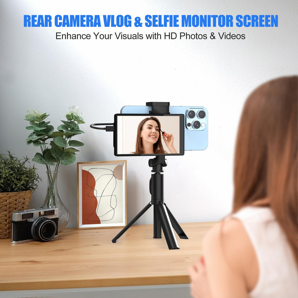 VITANO 5" Vlog Selfie Monitor Screen for iPhone with Magnetic Clip, Back Camera Mirroring with Low Latency, Bluetooth Remote, Wireless & Wired Dual Mode for TikTok Live Streaming (Black)