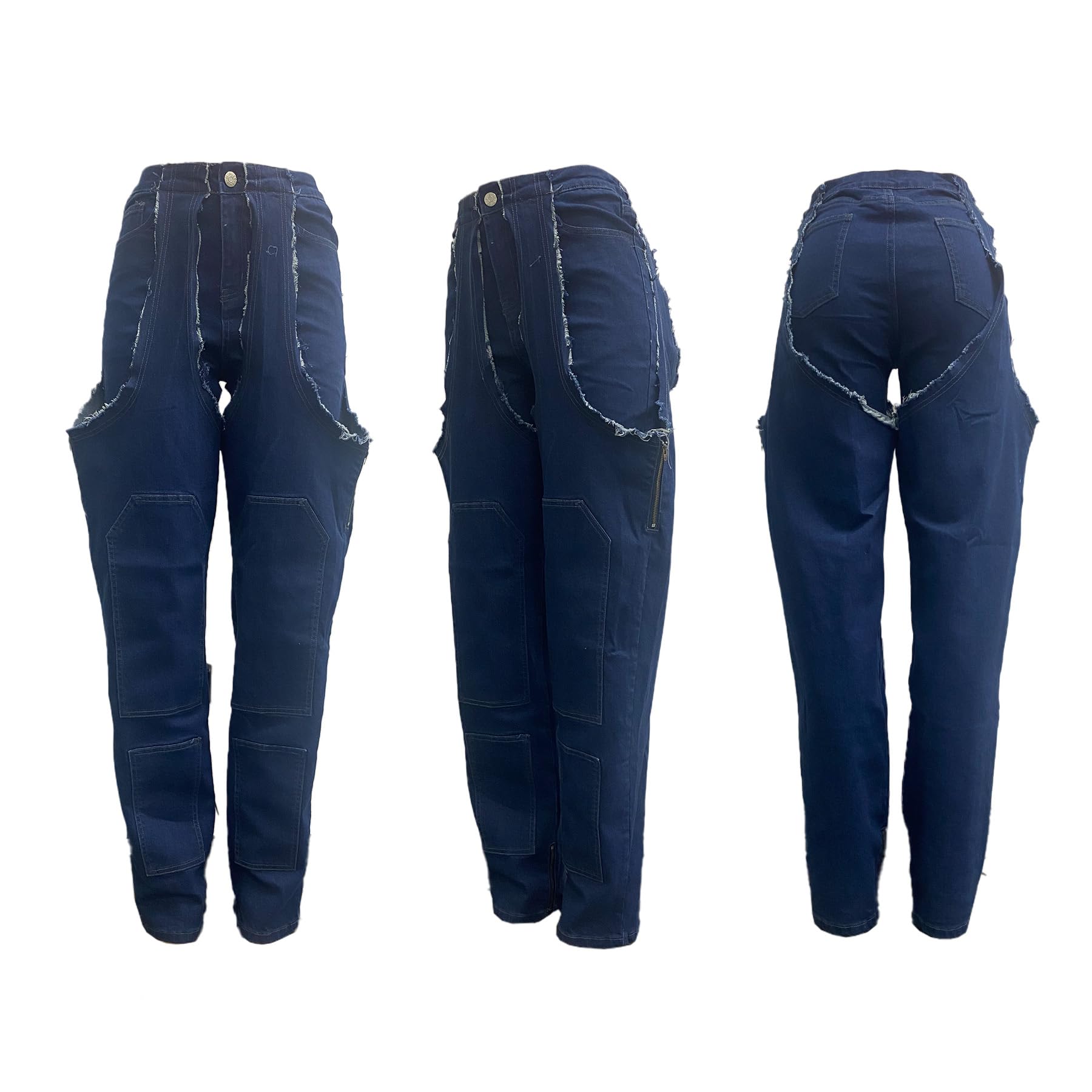 YOOTIKO Women Baggy Jeans Y2k High Waisted Wide Leg Boyfriend Patchwork Ripped Jeans Streetwear Dark Blue