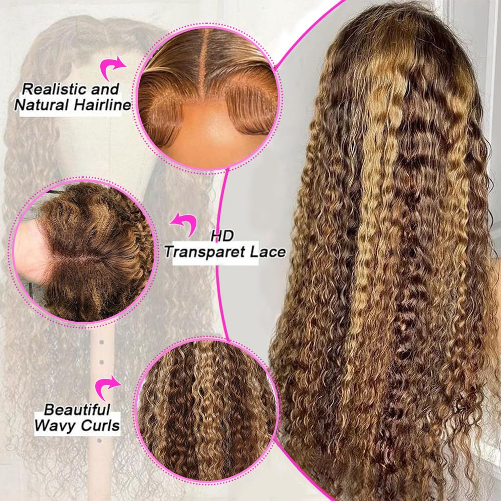 abbildung 30inch Highlight Ombre Lace Front Wig Human Hair 13x6 HD Honey Blonde 4/27 Deep Wave Lace Frontal Wigs Glueless Wigs Human Hair