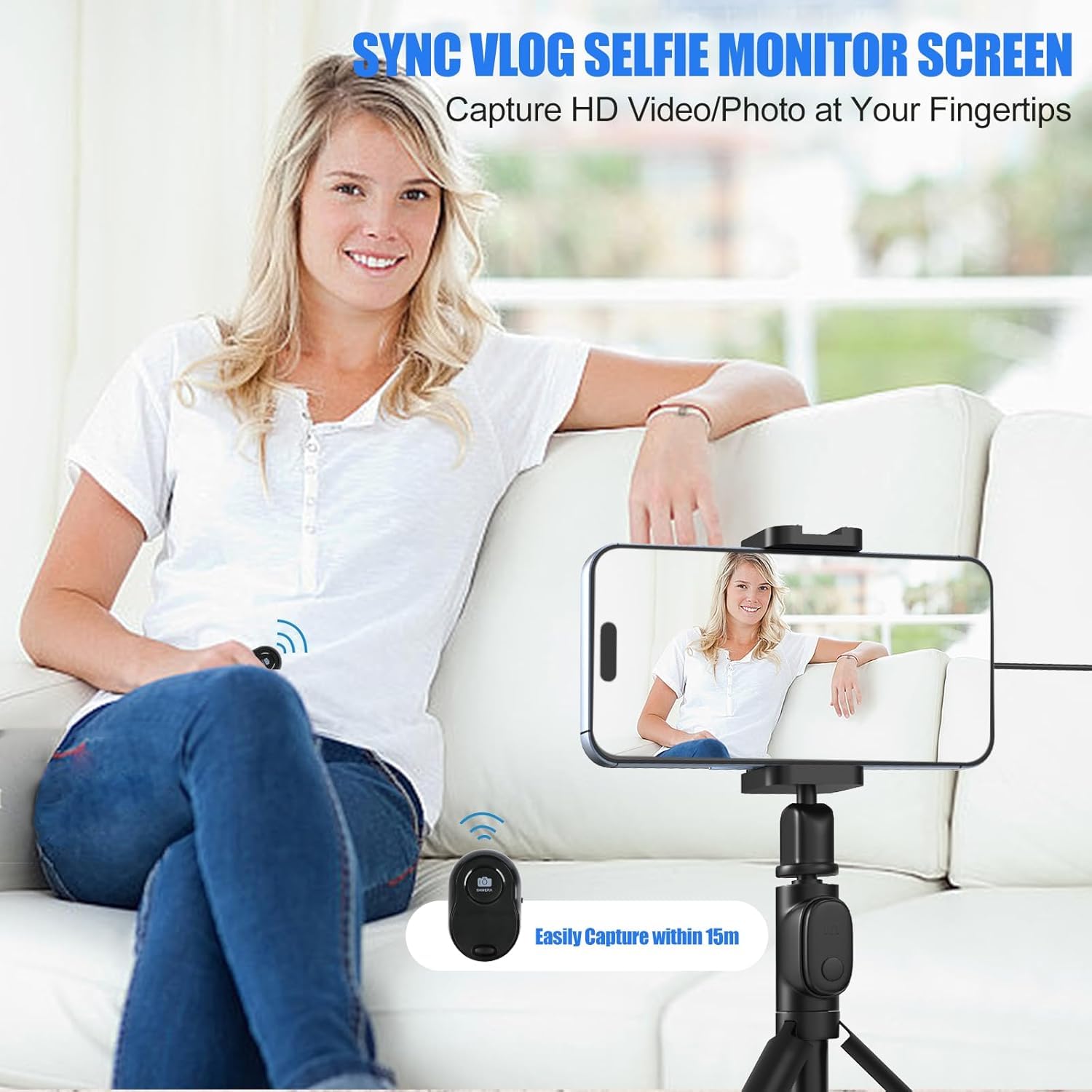 VITANO 5" Vlog Selfie Monitor Screen for iPhone with Magnetic Clip, Back Camera Mirroring with Low Latency, Bluetooth Remote, Wireless & Wired Dual Mode for TikTok Live Streaming (Black)