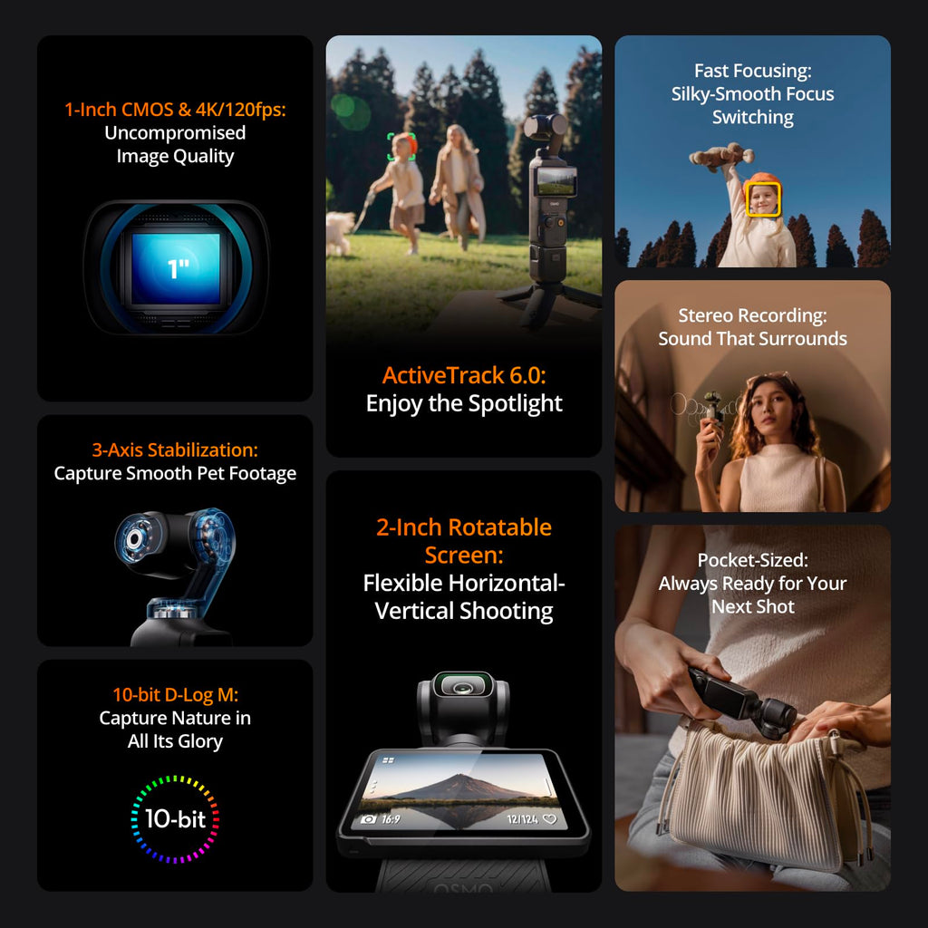 DJI Osmo Pocket 3 Capture More Combo, Vlogging Camera with 1'' CMOS & 4K/120fps Video, 3-Axis Stabilization, Fast Focusing, Face/Object Tracking, 2" Rotatable Touchscreen