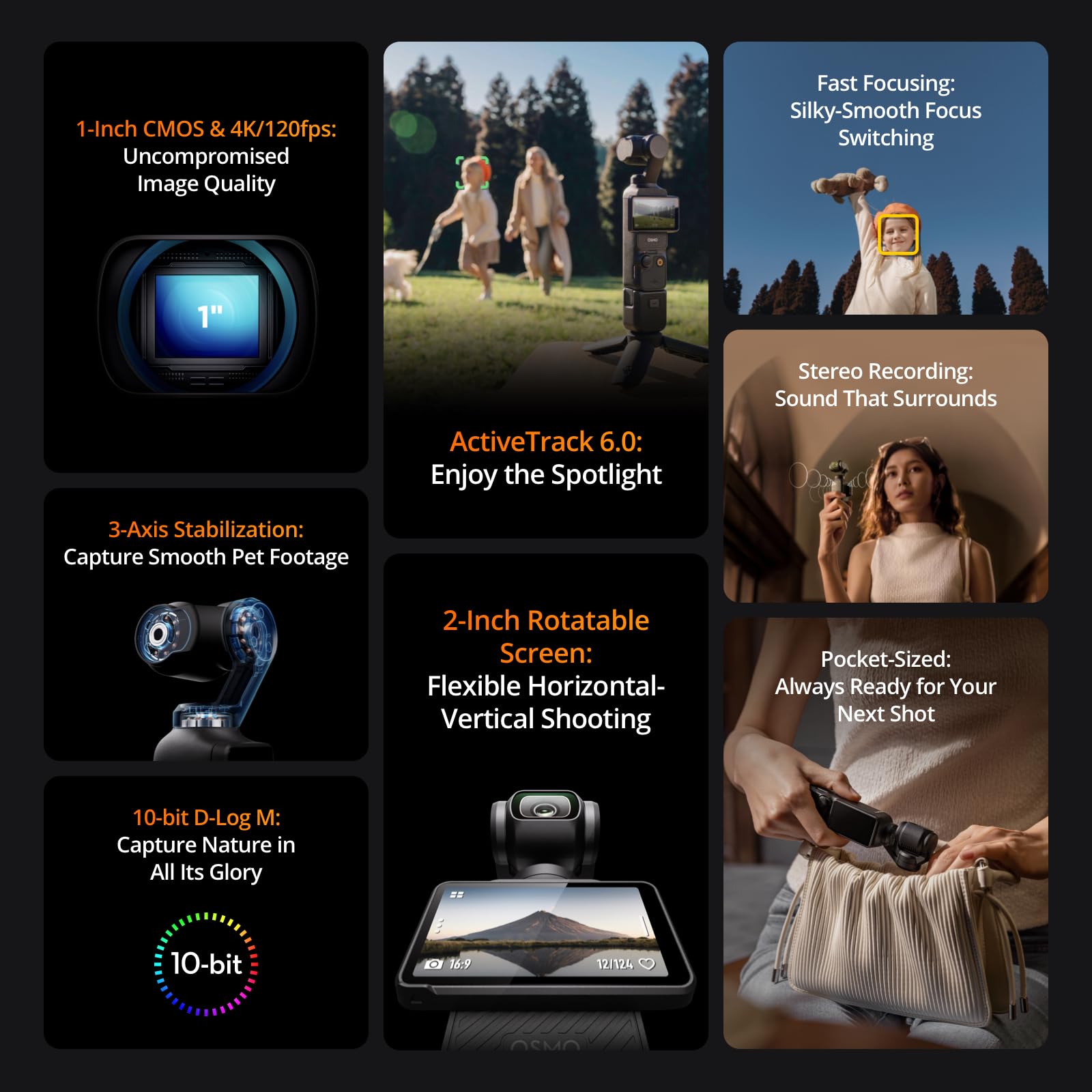 DJI Osmo Pocket 3 Capture More Combo, Vlogging Camera with 1'' CMOS & 4K/120fps Video, 3-Axis Stabilization, Fast Focusing, Face/Object Tracking, 2" Rotatable Touchscreen