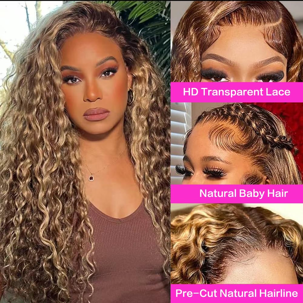 abbildung 30inch Highlight Ombre Lace Front Wig Human Hair 13x6 HD Honey Blonde 4/27 Deep Wave Lace Frontal Wigs Glueless Wigs Human Hair