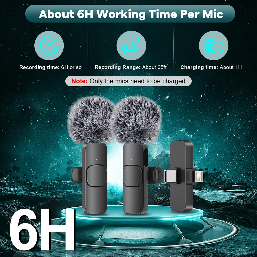 MAYBESTA 2 in 1 Wireless Mini Microphone for iPhone, iPad, Android Phone - Bluetooth Lavalier Lapel Mic for Video Recording - Clip on USB C Microphones for YouTube Tiktok Podcast Vlogging