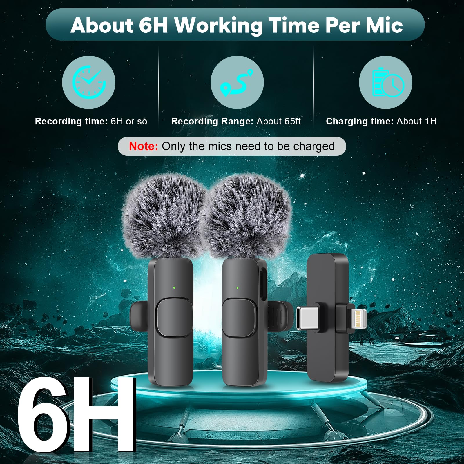 MAYBESTA 2 in 1 Wireless Mini Microphone for iPhone, iPad, Android Phone - Bluetooth Lavalier Lapel Mic for Video Recording - Clip on USB C Microphones for YouTube Tiktok Podcast Vlogging